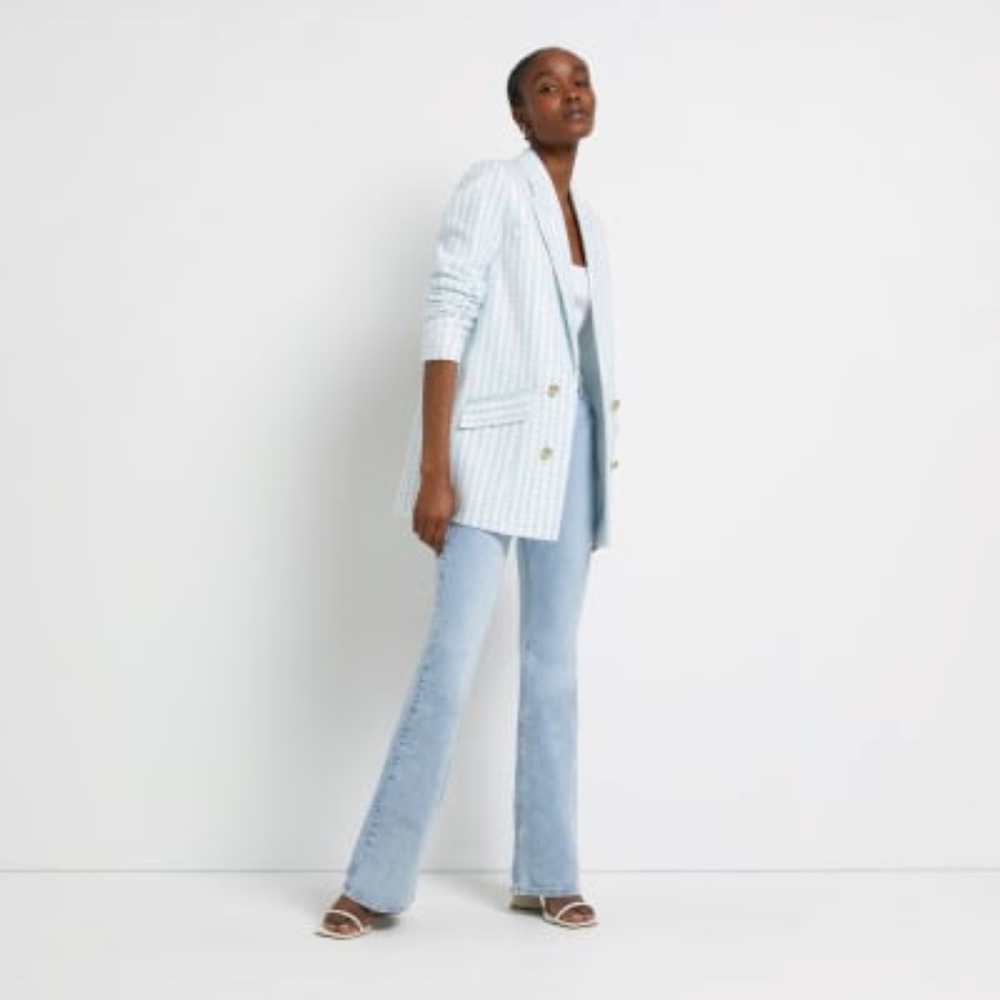 River Island blue striped boucle blazer